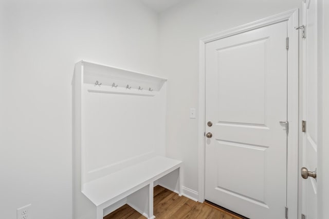 mudroom with wood-type flooring