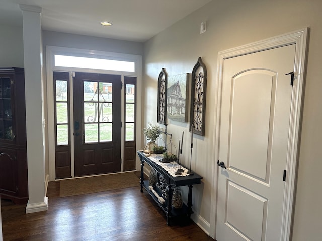 foyer entrance with dark wood-type flooring