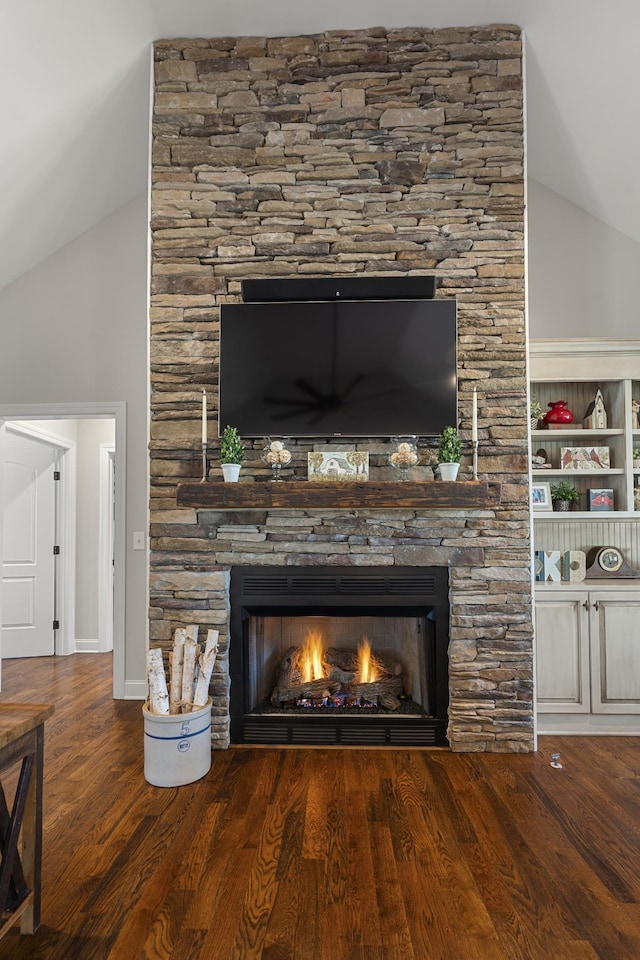 room details with a fireplace and wood finished floors