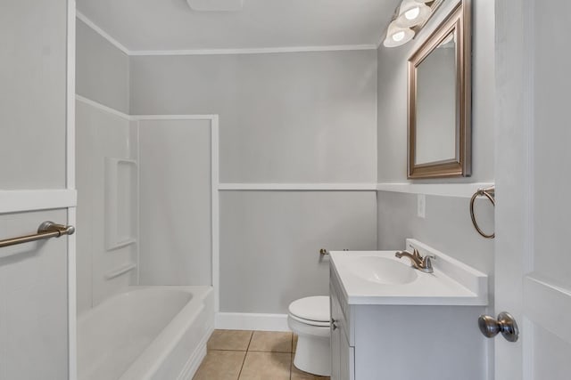 full bathroom featuring vanity, shower / bathing tub combination, tile patterned floors, and toilet