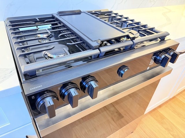 interior details with stainless steel range with gas stovetop