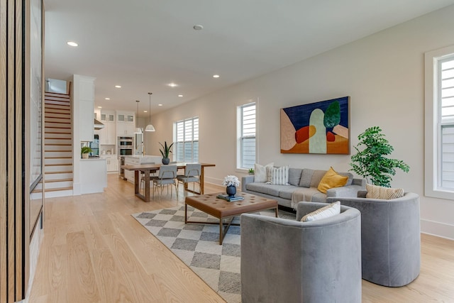 living room with light wood-type flooring