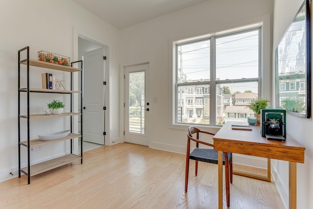 home office featuring light hardwood / wood-style flooring