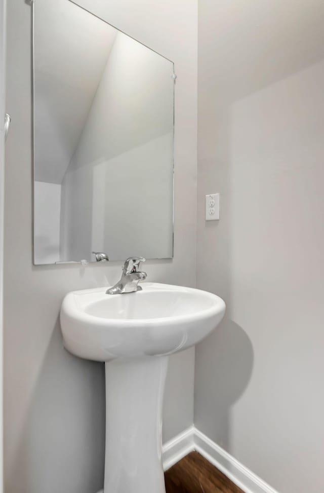 bathroom featuring wood-type flooring and sink