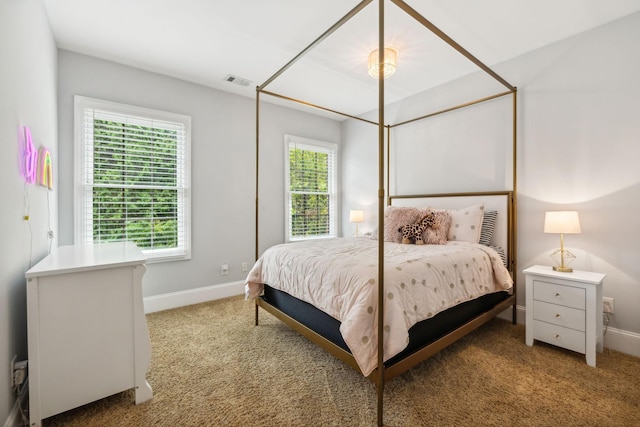 carpeted bedroom featuring multiple windows