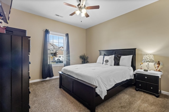 bedroom with carpet floors and ceiling fan