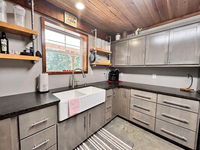 kitchen with wood ceiling and sink