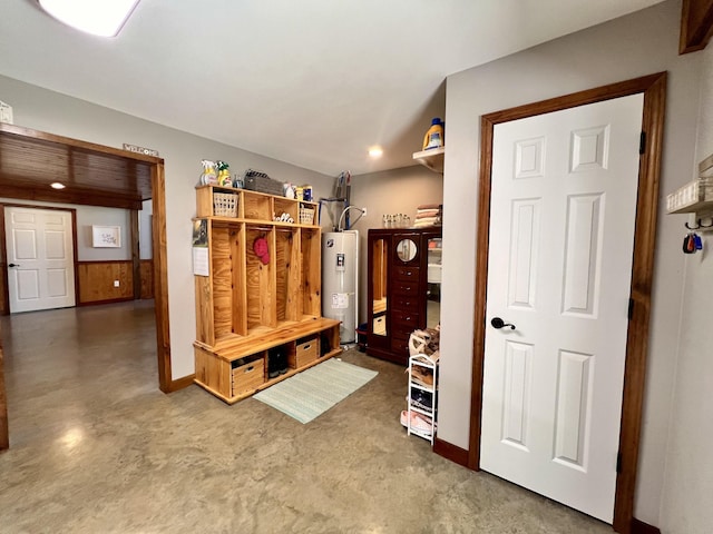 mudroom featuring water heater