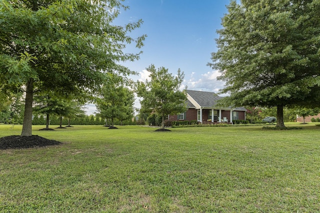 view of yard with a porch