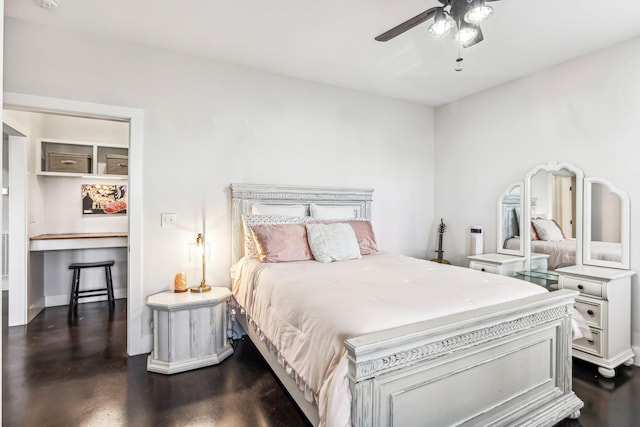 bedroom featuring dark wood-type flooring and ceiling fan