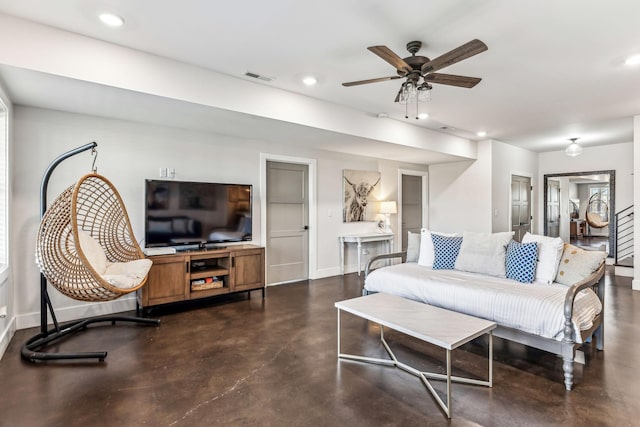 living room with ceiling fan