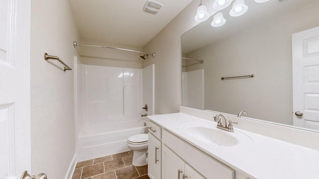 full bathroom featuring tile patterned flooring, shower / tub combination, vanity, and toilet