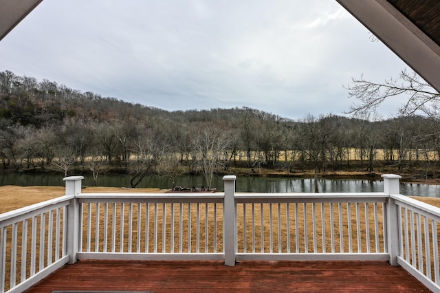 wooden terrace with a water view