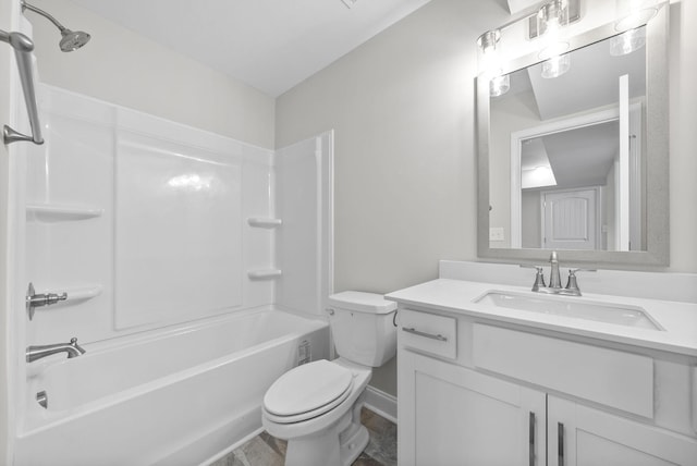 full bathroom with vanity, toilet, and  shower combination