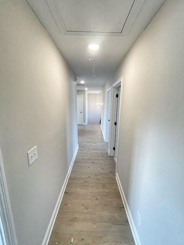 corridor with light hardwood / wood-style floors