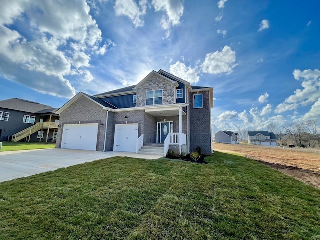 view of front of house featuring a garage and a front lawn