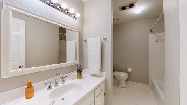 full bathroom featuring tile patterned floors, vanity, toilet, and bathing tub / shower combination