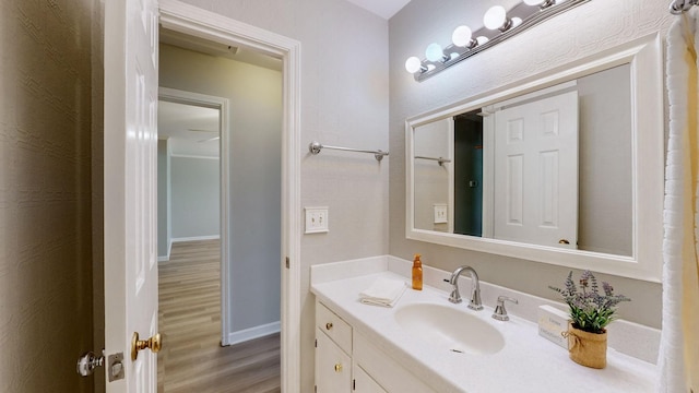 bathroom featuring vanity and wood-type flooring