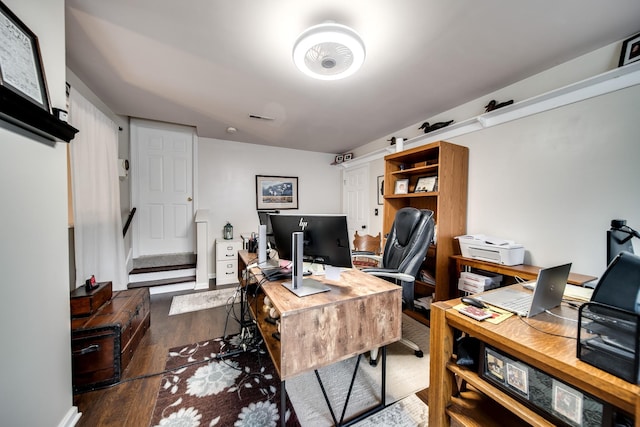 office area with dark hardwood / wood-style floors