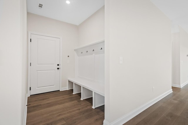 mudroom with dark hardwood / wood-style flooring