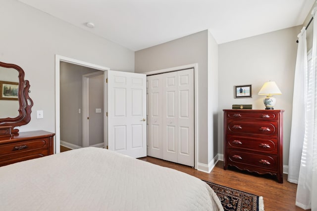 bedroom with hardwood / wood-style floors and a closet