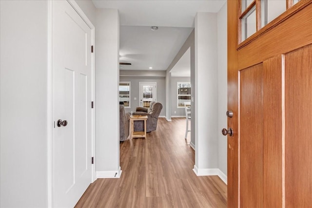 corridor featuring wood-type flooring