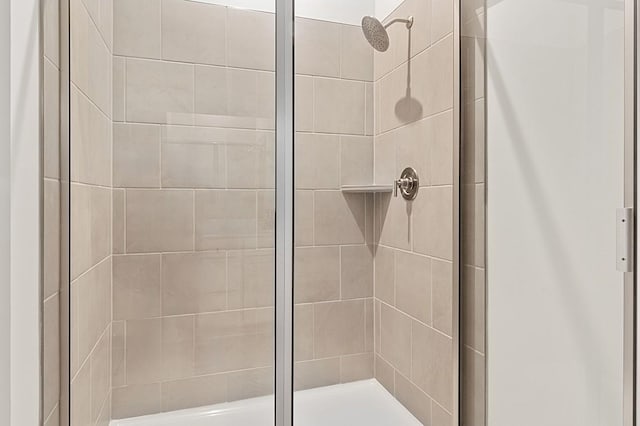 bathroom featuring a shower with shower door