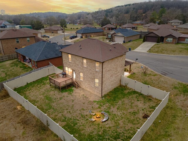 view of aerial view at dusk