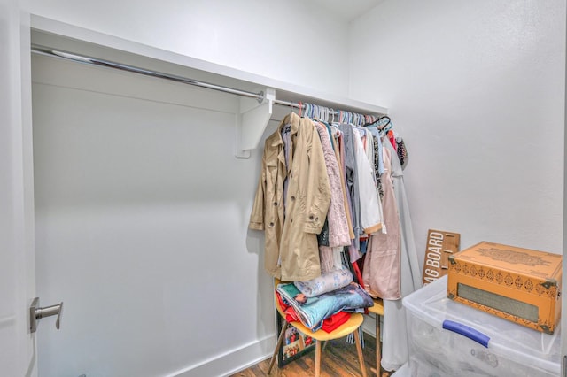 walk in closet featuring hardwood / wood-style flooring