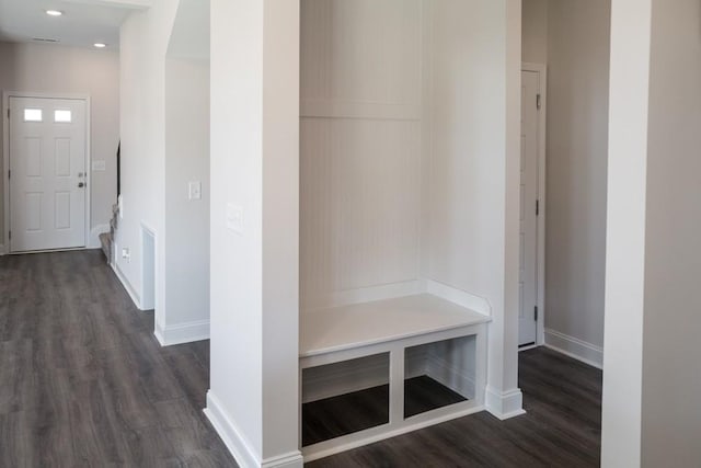 mudroom featuring dark hardwood / wood-style flooring