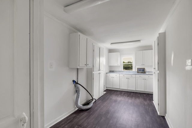 kitchen featuring dark hardwood / wood-style flooring and white cabinets