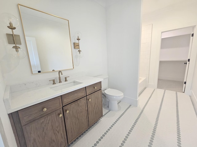 full bathroom featuring vanity, toilet, tile patterned flooring, and shower / bathing tub combination