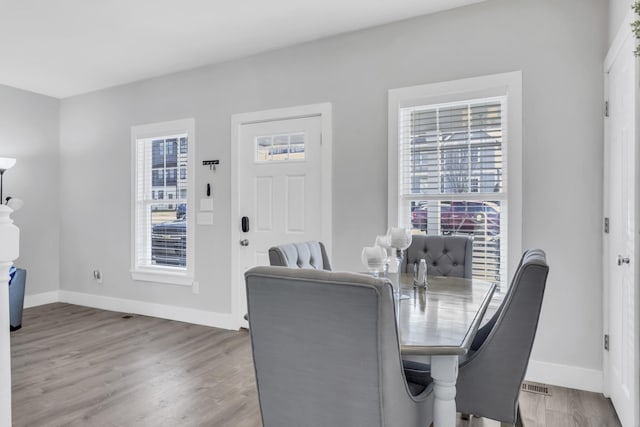 dining room with light hardwood / wood-style flooring