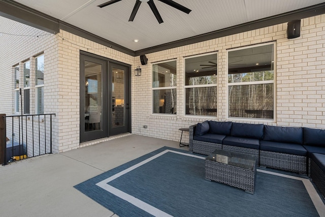 view of patio featuring outdoor lounge area and ceiling fan