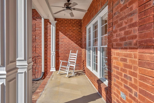 view of patio with a porch and ceiling fan