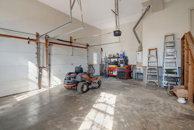 garage featuring a garage door opener and gas water heater