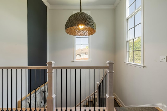 staircase with crown molding