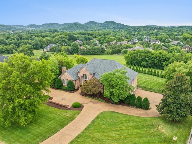 drone / aerial view with a mountain view