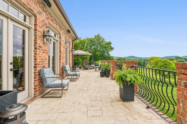 view of patio featuring a mountain view