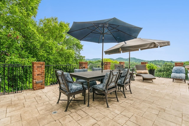 view of patio / terrace with a mountain view