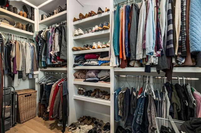 walk in closet featuring wood finished floors