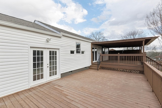 wooden terrace with french doors