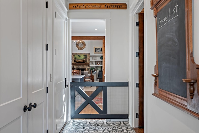 hall with tile patterned flooring