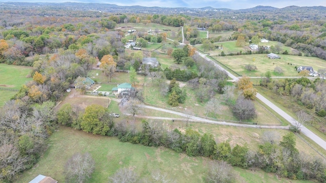 aerial view featuring a mountain view and a rural view