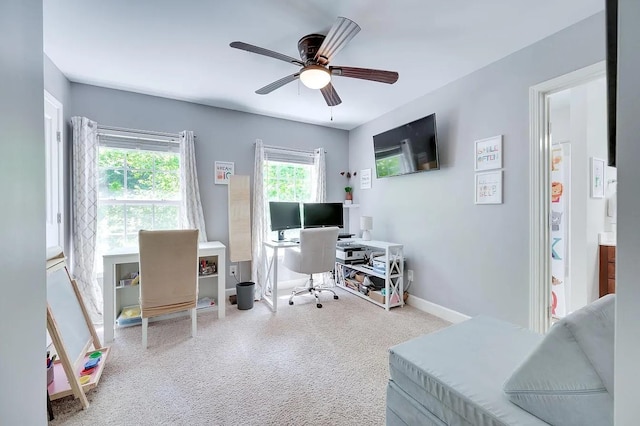 office area featuring ceiling fan