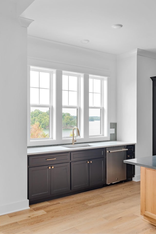 kitchen with light hardwood / wood-style floors, dishwasher, and sink