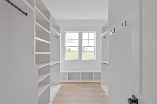 walk in closet featuring light hardwood / wood-style flooring