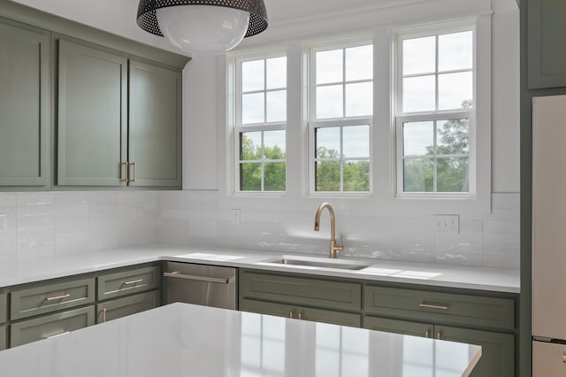 kitchen with tasteful backsplash, sink, dishwasher, and a healthy amount of sunlight