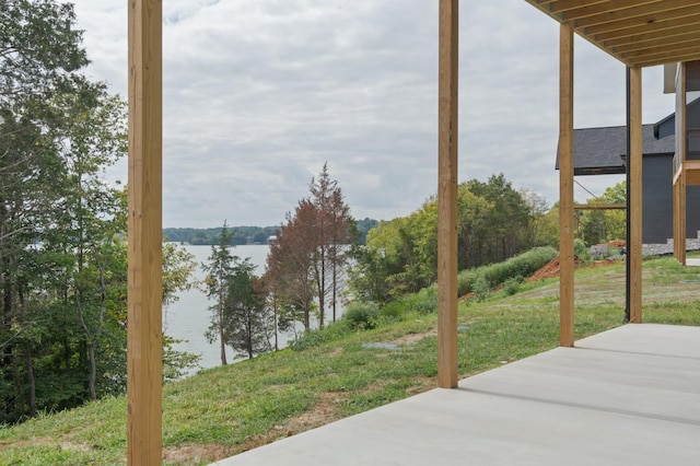 view of patio / terrace with a water view