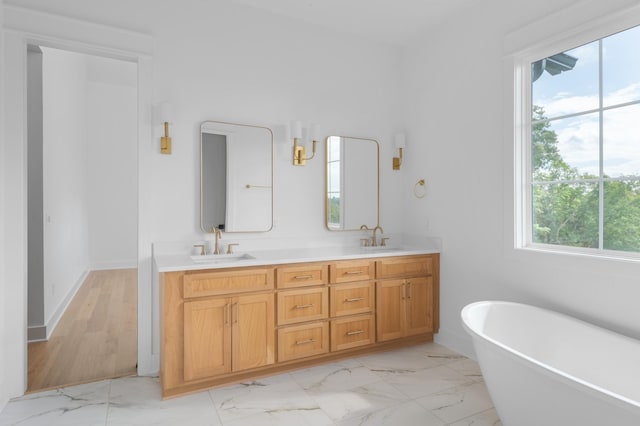 bathroom with vanity and a tub